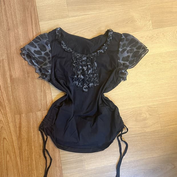 빈티지 오네갸루 호피 날개 반팔 티셔츠 히메갸루 고딕 긱시크 로걀