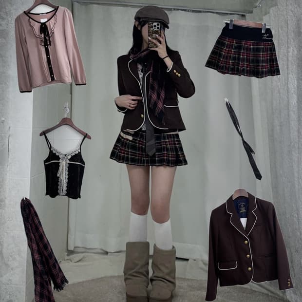 뮤트 핑크 브라운 하치깔 가디언 프레피 코디세트 