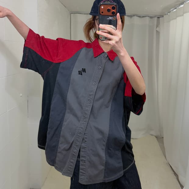 할리데이비슨 레글런 메시 배색 오버핏 반팔 셔츠