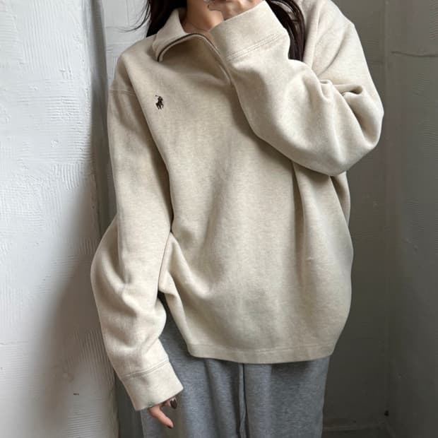Polo 폴로 랄프로렌 아이보리컬러 코튼 하프집업