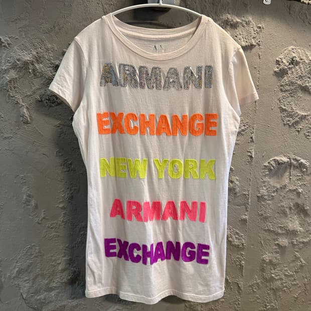 S 알마니익스체인지 멀티 컬러 로고 반팔 티셔츠 화이트