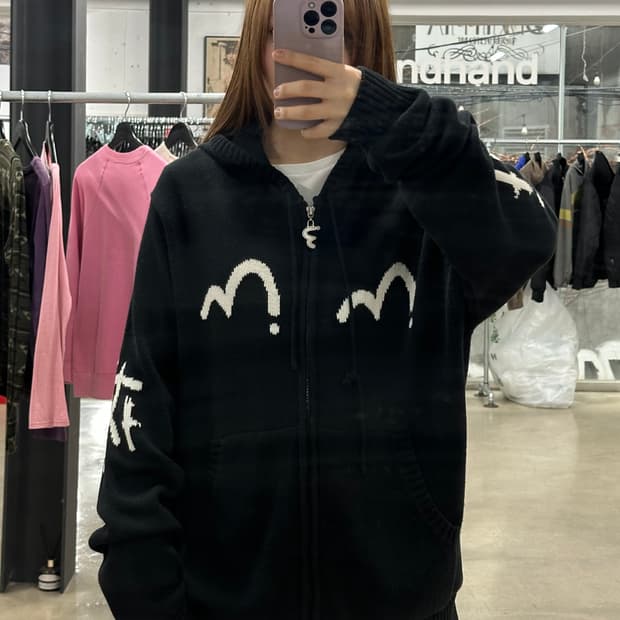 에비수 90s 다이콕 니트 후드집업