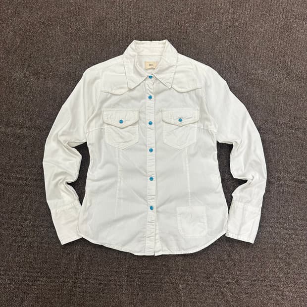 S)Japanese vintage 블루 버튼 화이트 웨스턴 셔츠