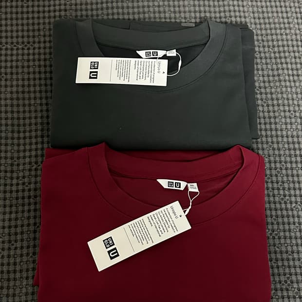 [4XL/2개일괄] 유니클로 U 에어리즘 5부 티셔츠 그레이 레드