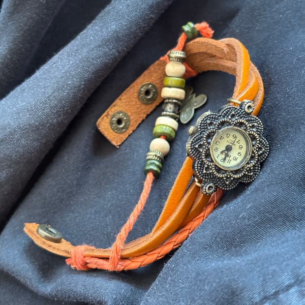 vintage leather string watch bracelet