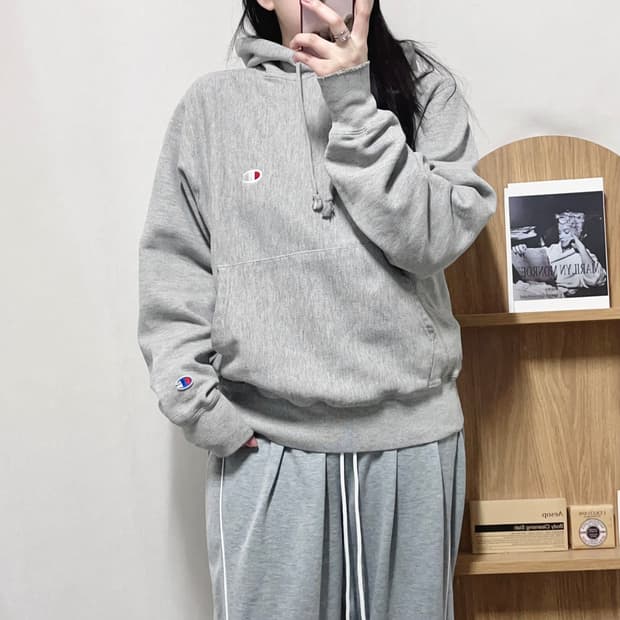 [정품] 챔피온 그레이 투로고 후드티 [ S ]