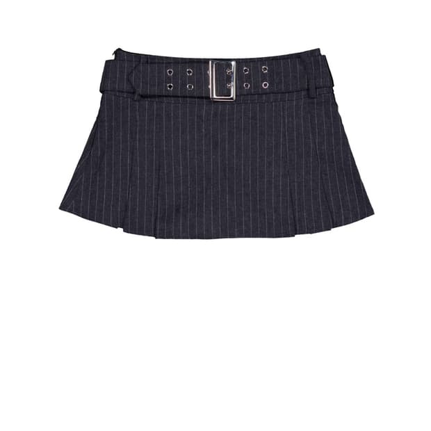 포어링 BELTED MINI SKIRT [STRIPE CHARCOAL]