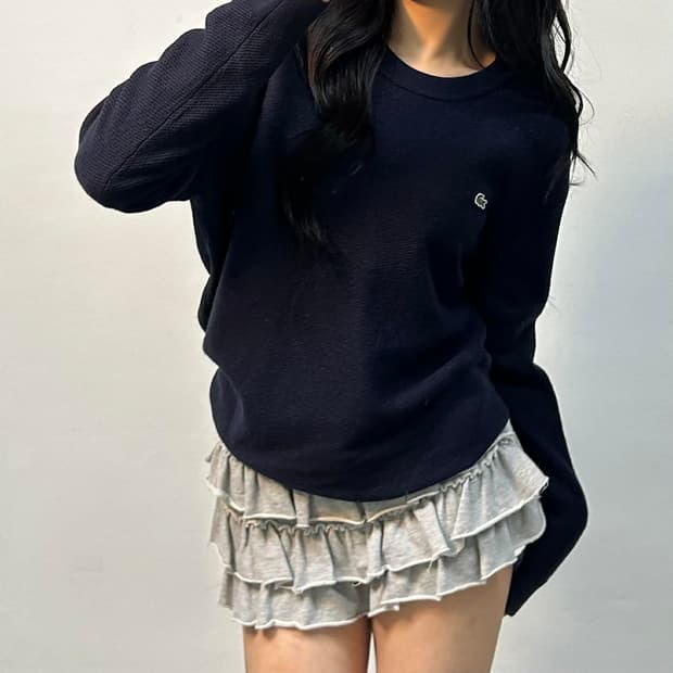 라코스테 네이비 울 100% 크루넥 니트