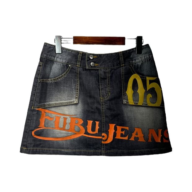 [FUBU] 후부 그래픽 프린팅 데님 미니스커트