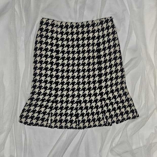 kumikyoku 빈티지 앙고라 하운드체크 패턴 플리츠 스커트