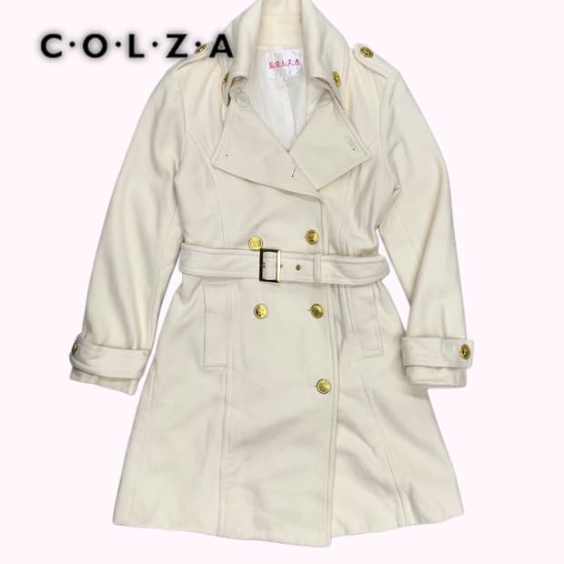 ivory belted double coat
