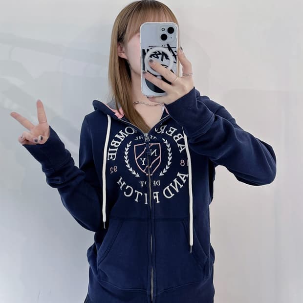 아베크롬비 네이비 빅로고 후드집업