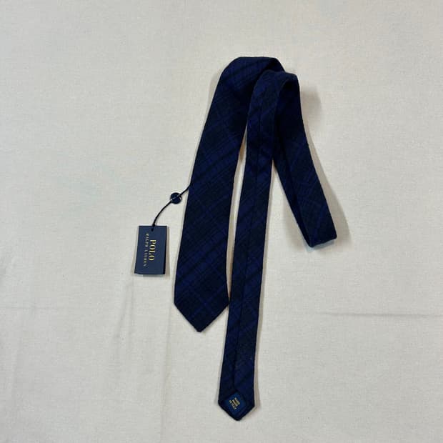 폴로 랄프로렌 울 네이비 체크 무늬 넥타이