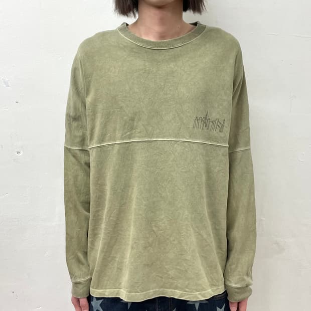 Pigment panel khaki washing sweatshirt 