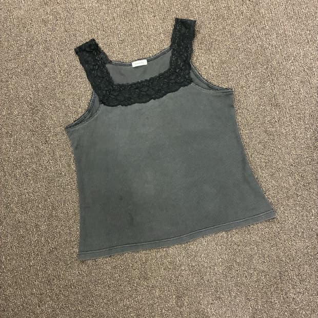 M)Japanese vintage 여성 레이스 디테일 차콜 나시