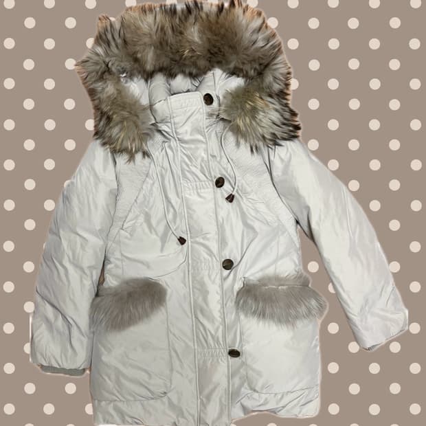 아이보리 퍼 후드 패딩 점퍼 라떼 갸루 빈티지 야상 달천깔 베네통