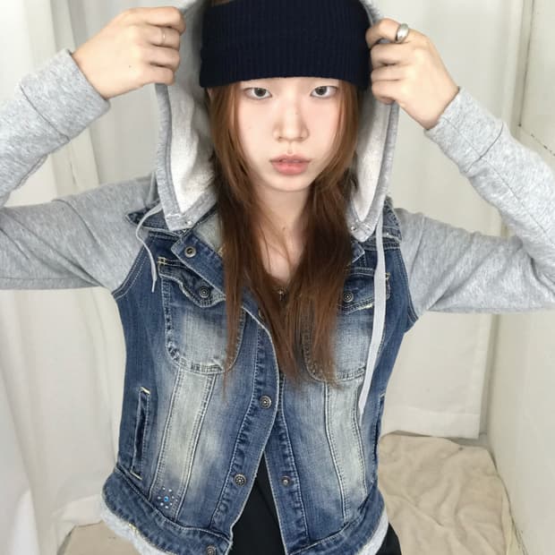 할리데이비슨 스터드 후드 데님 자켓