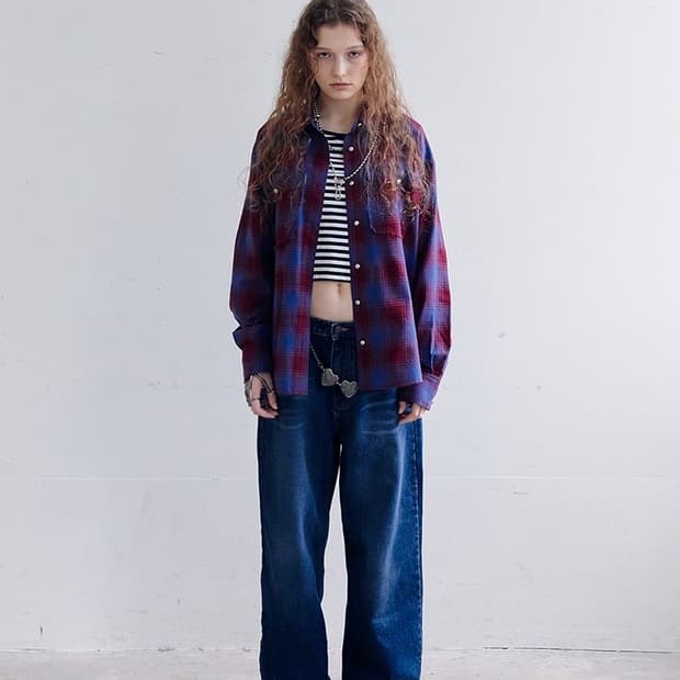 데어드 체크 셔츠 SILVER BUTTON CHECKED SHIRT