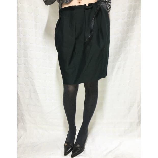 랑방 딥 그린 울 실크 벌룬 스커트