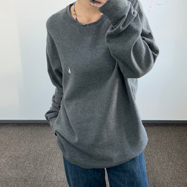 Polo 폴로 화이트포니 차콜 와플 니트