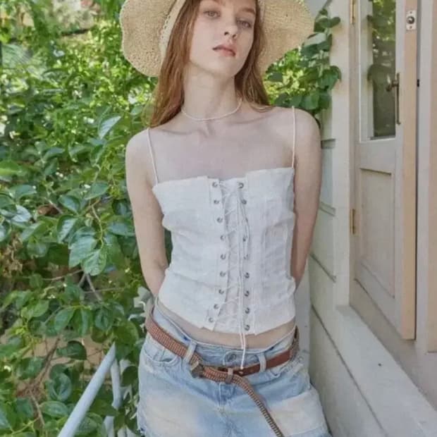 보헤미안서울 레이스 코르셋 탑 나시 슬리브리스