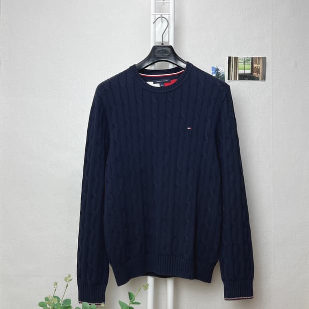 타미힐피거 남성 코튼 케이블 니트 100