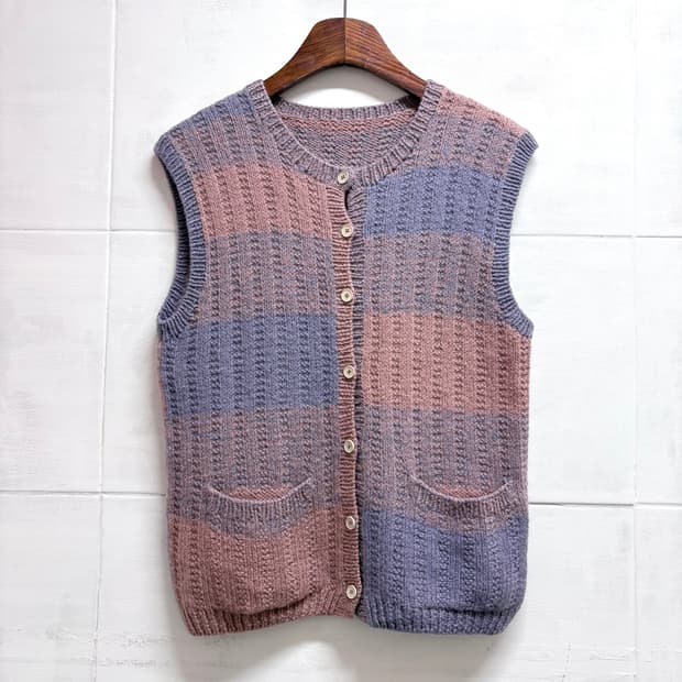 핑크 퍼플 핸드메이드 니트 베스트 조끼 (JPN)