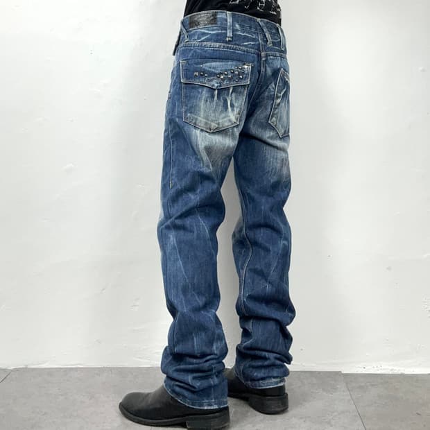 Studded Distressed Denim Jeans