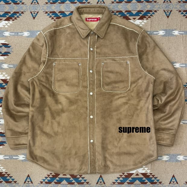 [L] 슈프림 포우 스웨이드 스냅 셔츠 탄 - 25FW