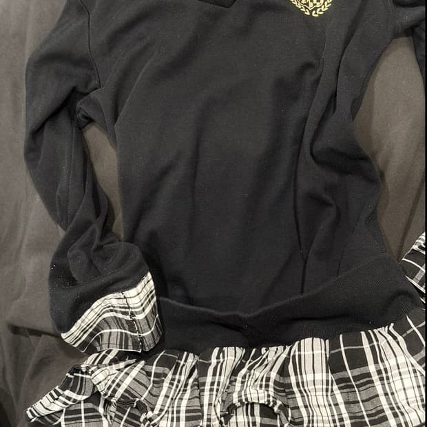 일본빈티지 원피스 체크 블랙