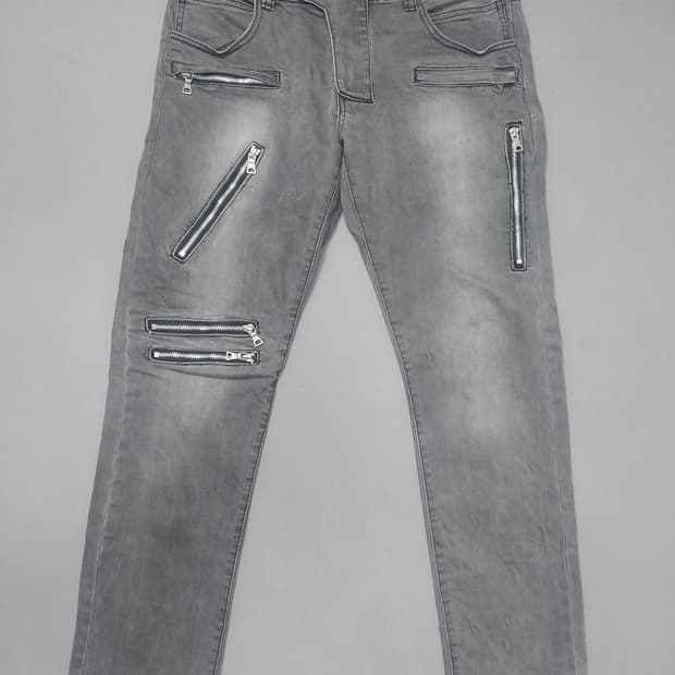 [32] 발망 그레이워싱 지퍼디자인 테이퍼드진 청바지