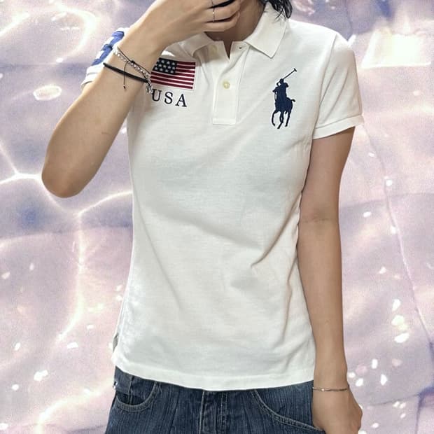 폴로 빅포니 USA 치프키프 성조기 피케 PK 카라 반팔 티셔츠 M