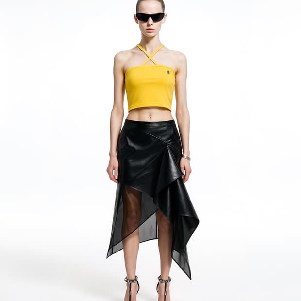 Fendi Yellow Cotton Logo Crop Halter Top