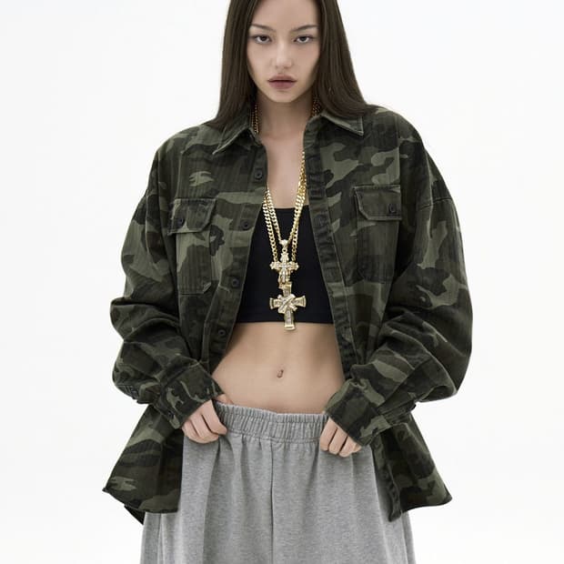 테이크이지 자이언트핏 카모 셔켓 자켓 카모 카키 L