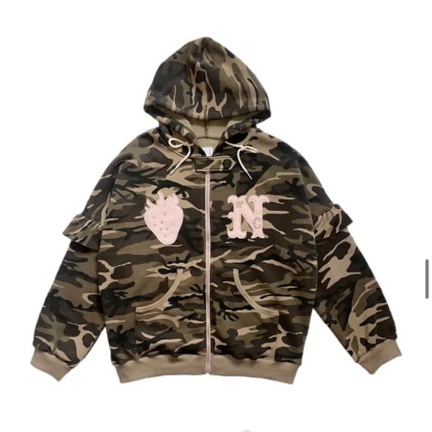 노피셜노피스 카모 베리 프릴 윙 집업 후디 후드