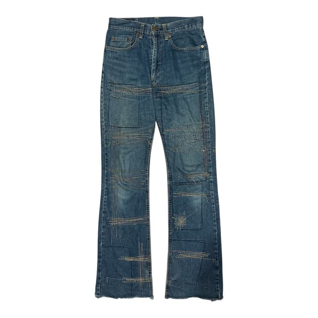 히스테릭 글래머 아카이브 스티칭 자수 와이드 플레어 데님 팬츠 바지