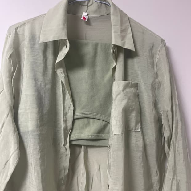 연두색 반팔티 시스루 셔츠 세트