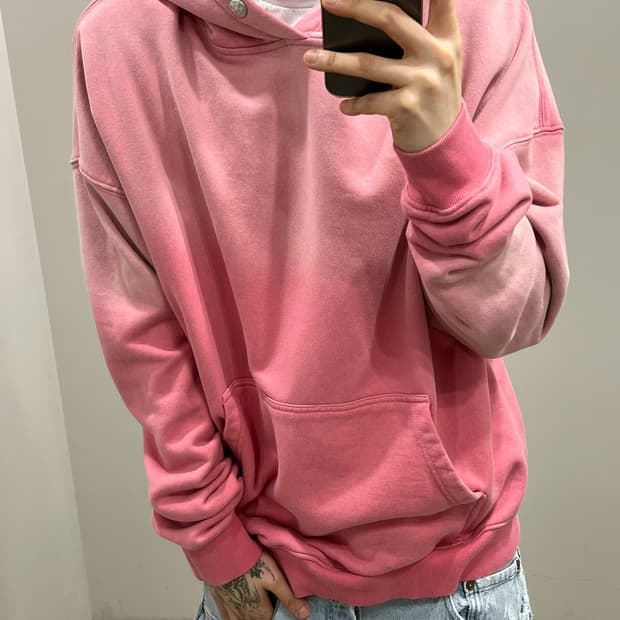 반디더핑크 백프린팅 워싱 후드티 r4074