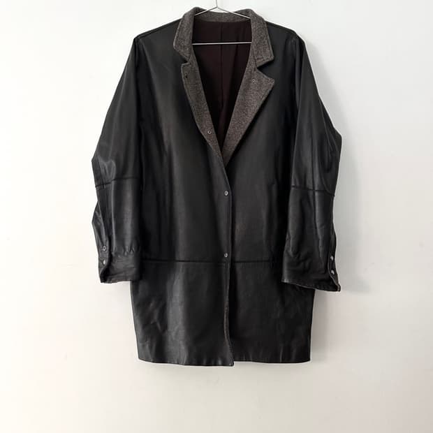 Dual round leather jacket / deep brown 