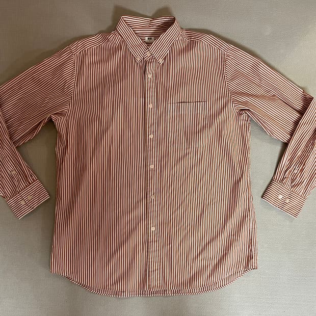 무료배송 1회 착용 - 유니클로 스트라이프 긴팔셔츠(오렌지) XL