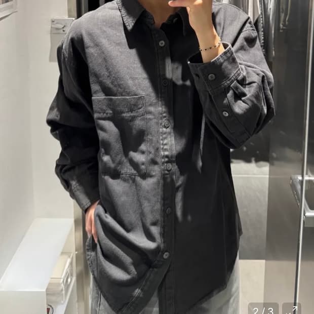 인사일런스 빈티지 워시드 데님 셔츠 MUD GREY L사이즈