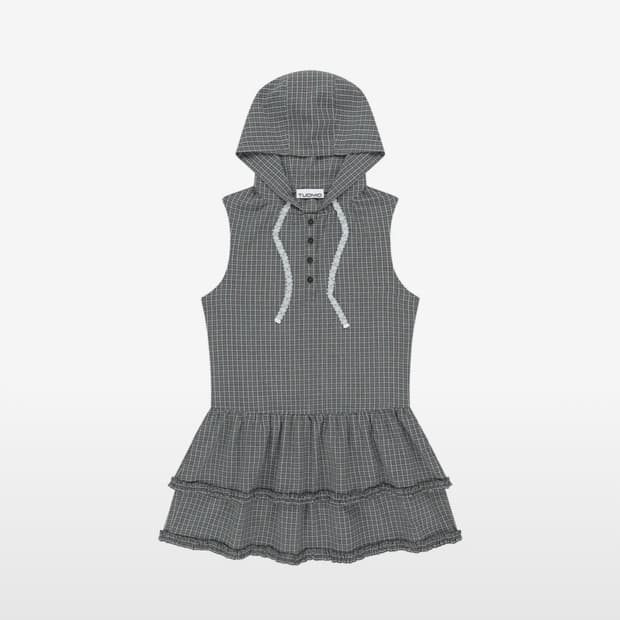 뚜오미오 CHECK MINI HOODED DRESS (블랙)