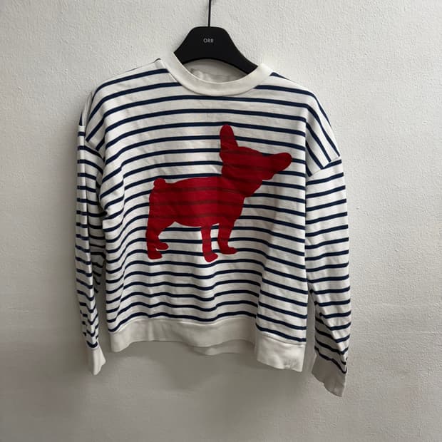 etre cecile 에뜨르세실 불독 프린팅 스트라이프 스웨트 셔츠 M