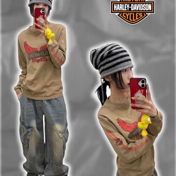 할리데이비슨 프린팅 롱슬리브