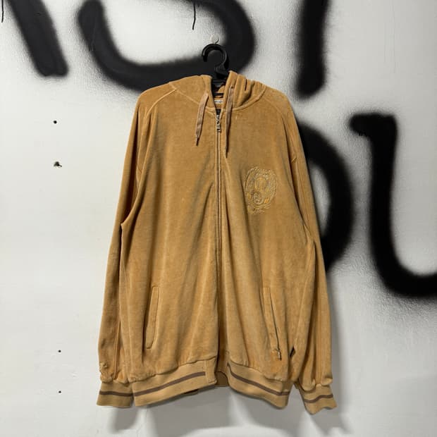 Sean John 빅사이즈 션존 풀 자수 디테일 벨벳 집업 후디 카멜