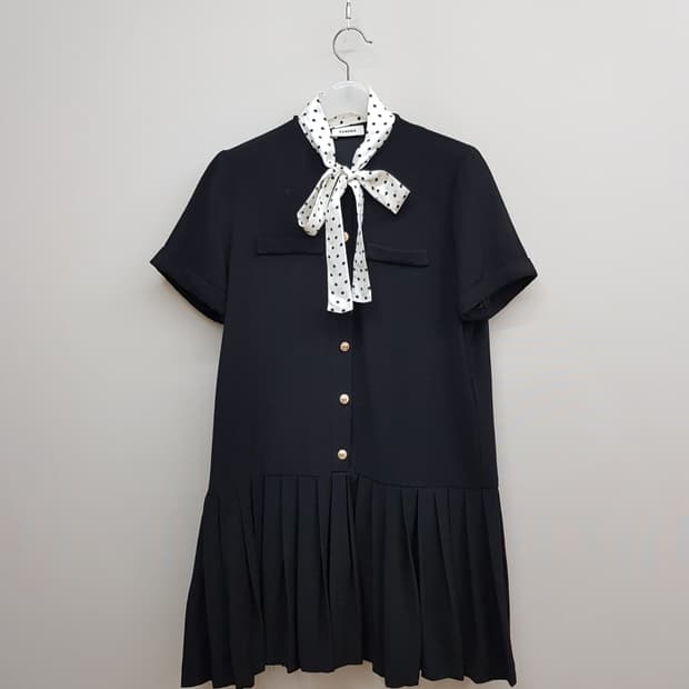 산드로 도트 리본 플리츠 원피스 M사이즈