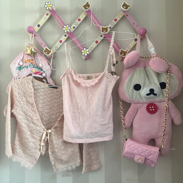 빈티지 리즈리사 고전 캐미솔호피폼폼이슬리브리스코디세트엑시즈팜