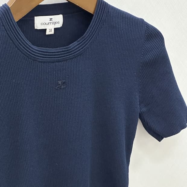 courreges / 꾸레쥬 네이비 골지 반팔 니트 티셔츠  