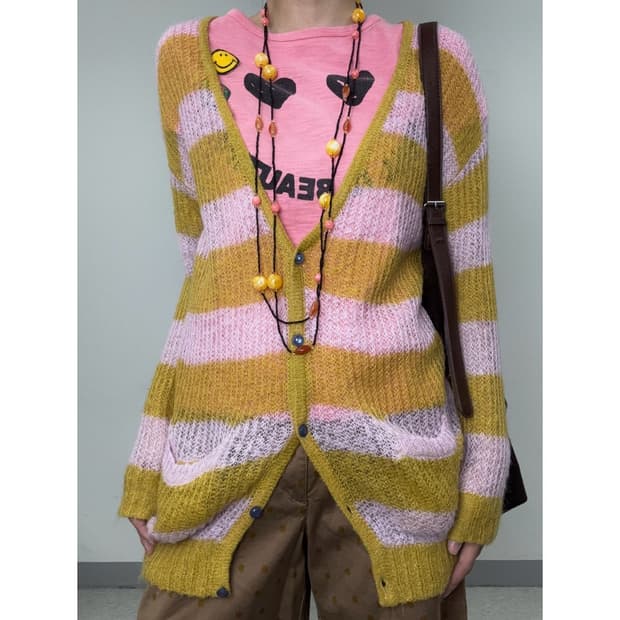 빈티지 핑크 울 가디건