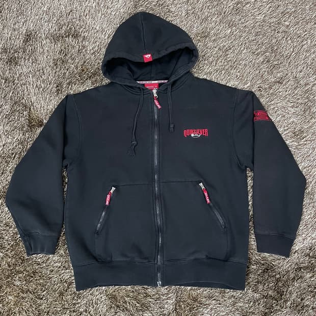 퀵실버 Quiksilver 블랙 90s 빅로고 후드집업 공용 M
